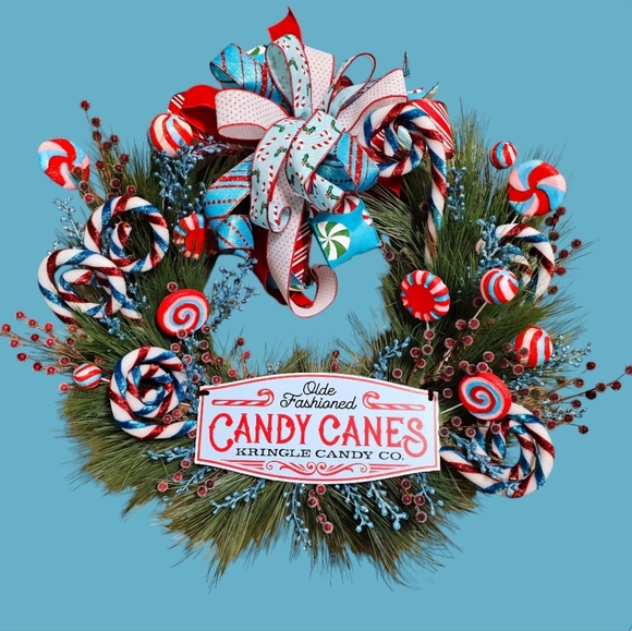 Whimsical Candy Cane Christmas wreath - Picture 5 of 12